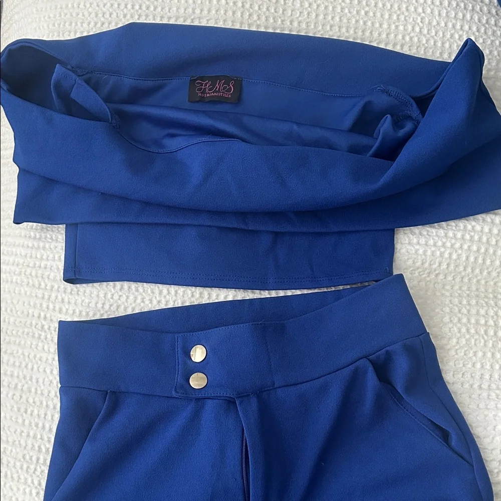 Hot Miami Styles Royal Blue Off-Shoulder top and pants - Picture 4 of 4
